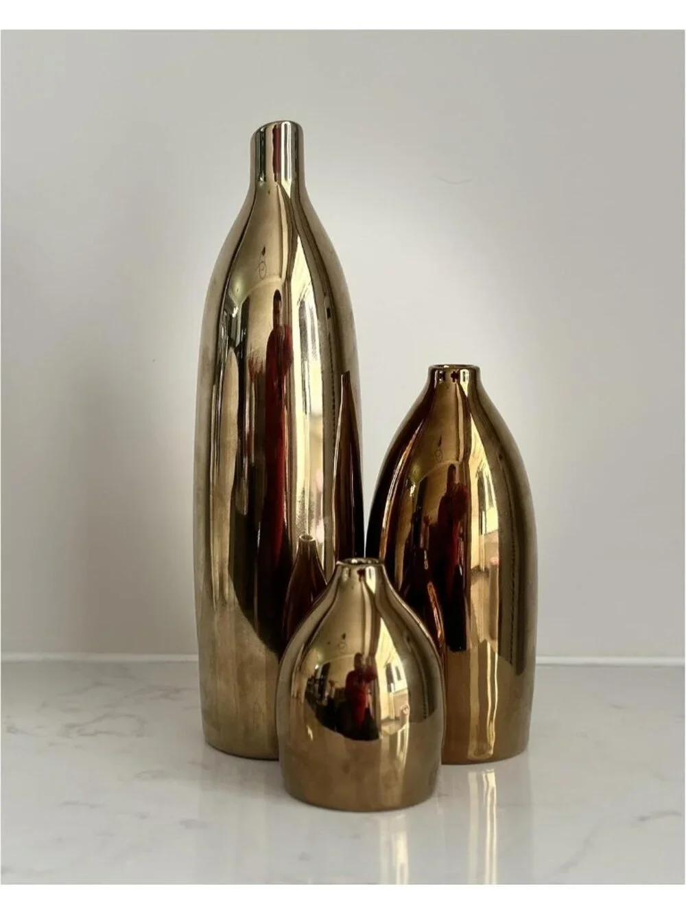 Gold Vase Set Coastal Island Living Room Office Table Fireplace Shelf Decoration